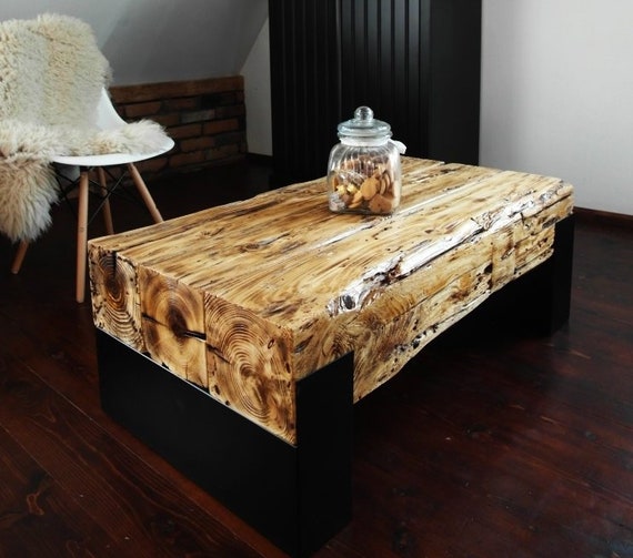 Solid Wooden Sleeper Steel Coffee Table Hand Made Rustic Etsy