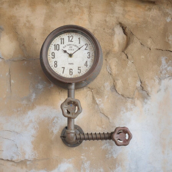 Distressed Steel Pipe Wall Clock | Industrial Rusted Metal Wall Mounted Clock