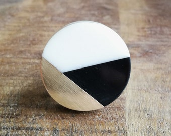 Geometric Black, White & Gold Circular Cabinet Door Knob | Modern Cupboard Door Handle, Drawer Pull