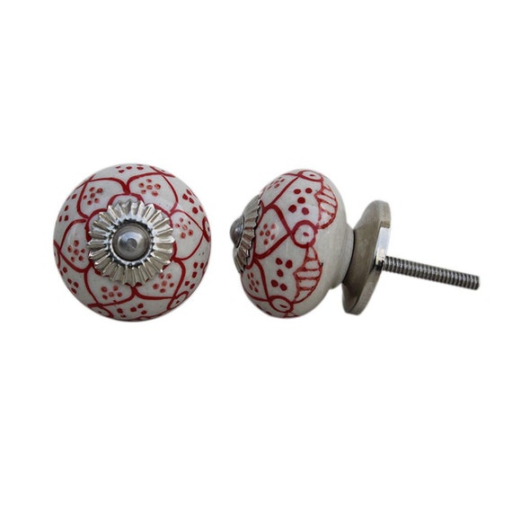 Round White Cabinet Knob With Hand Painted Red Islamic Geometric Flower  Decoration Drawer Pull Drawer Handle Cabinet Knob -  Canada