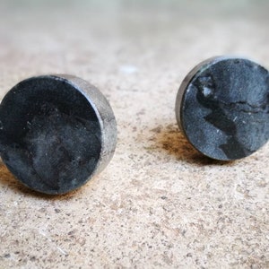 Slate Grey Round Stone Door Knob | Solid Marbled Circular Stone Cupboard Door Handle, Drawer Pull