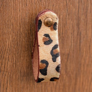 Leopard Print Leather Drawer Pull Door Handle | Natural Leather Loop Pull Knob