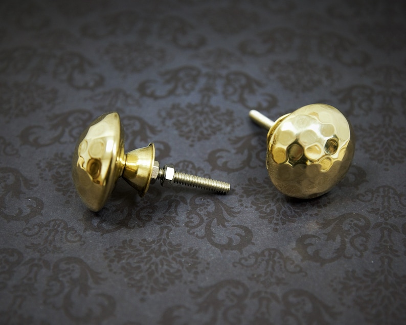 Round Hammered Gold Coloured Brass Cupboard Door Handle Etsy