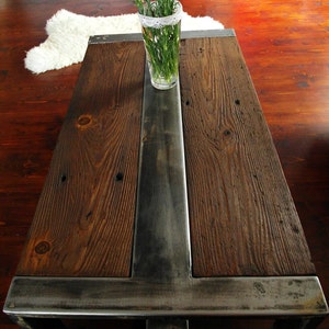 Handmade Reclaimed Wood & Steel Coffee Table Vintage Rustic Industrial Coffee Table image 3