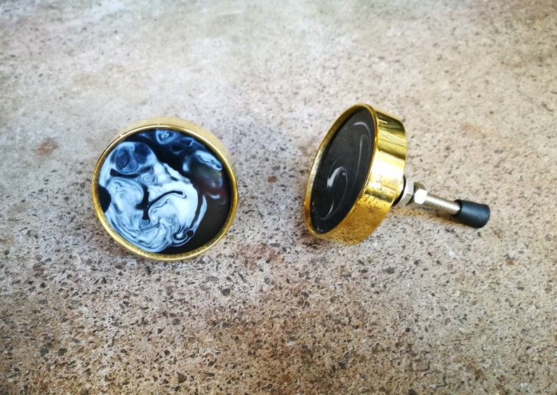 Unique Brass & Black Marbled Resin Cupboard Door Handle ...
