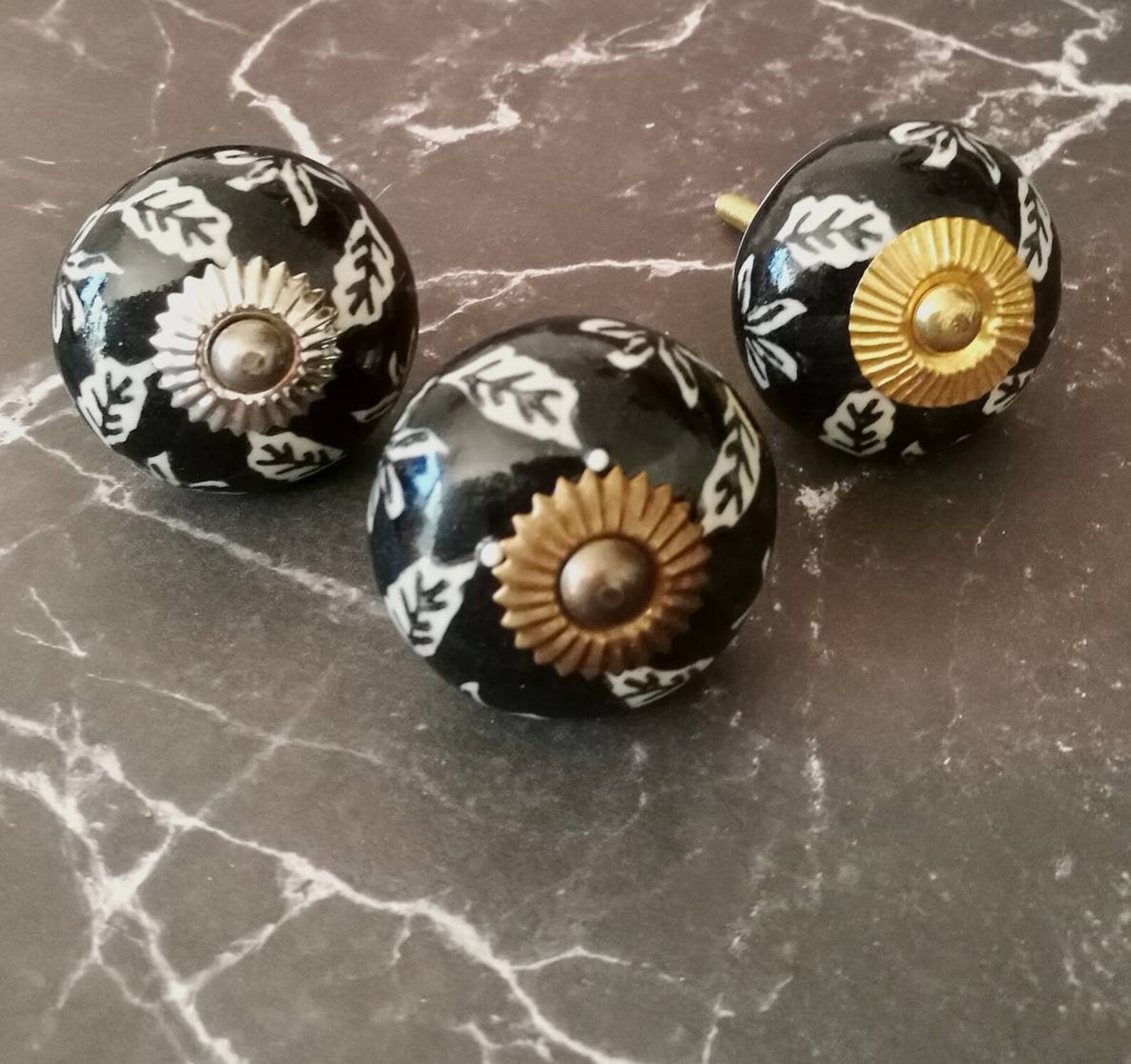 Schwarz weiß asiatischer Schrankknopf Dekorativer Blatt | Etsy