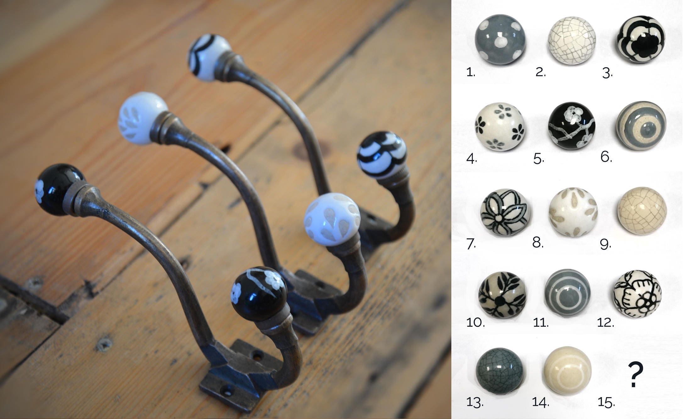 Antique Bronze & Ceramic Knob Coat Hooks Vintage Bronze Etsy UK