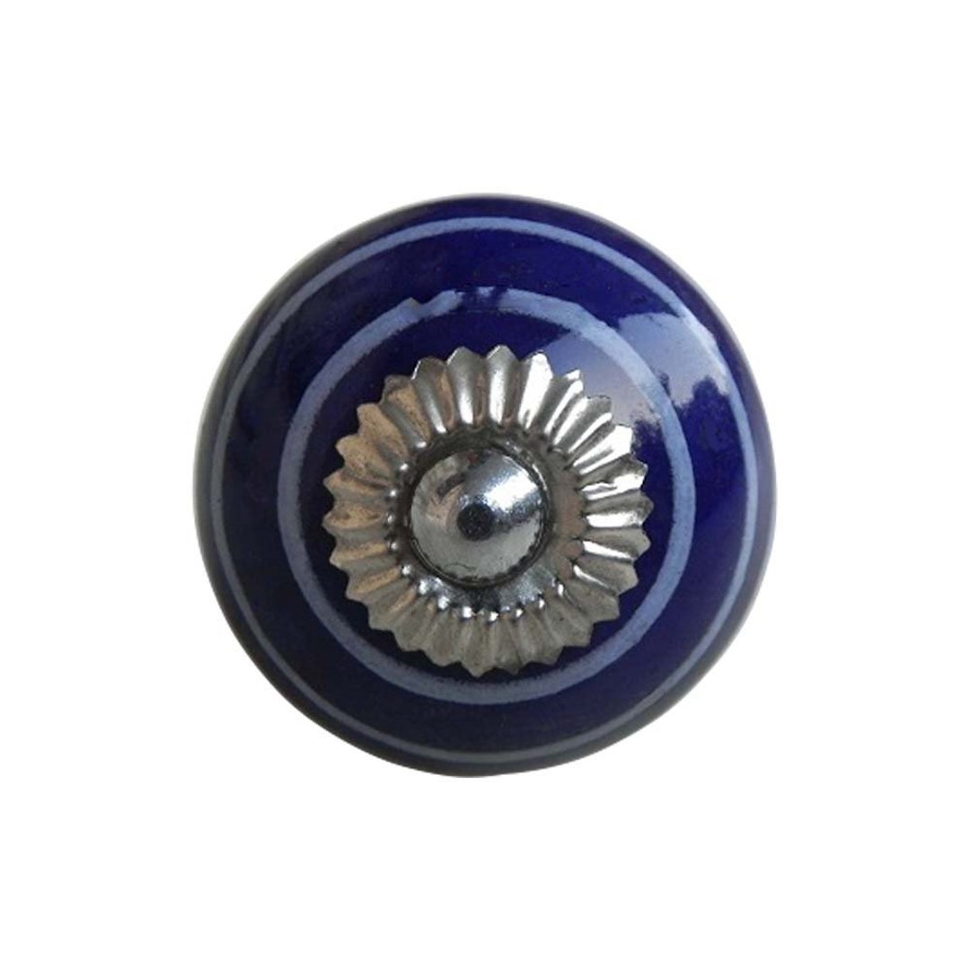 Round Dark Blue Knob With White Symmetrical Line Decoration