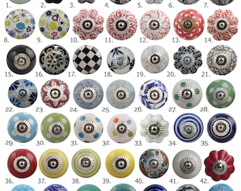 Ceramic Porcelain Door Knobs, Various Multi Coloured Designs, Kitchen Cabinet, Cupboard China Drawer Pulls