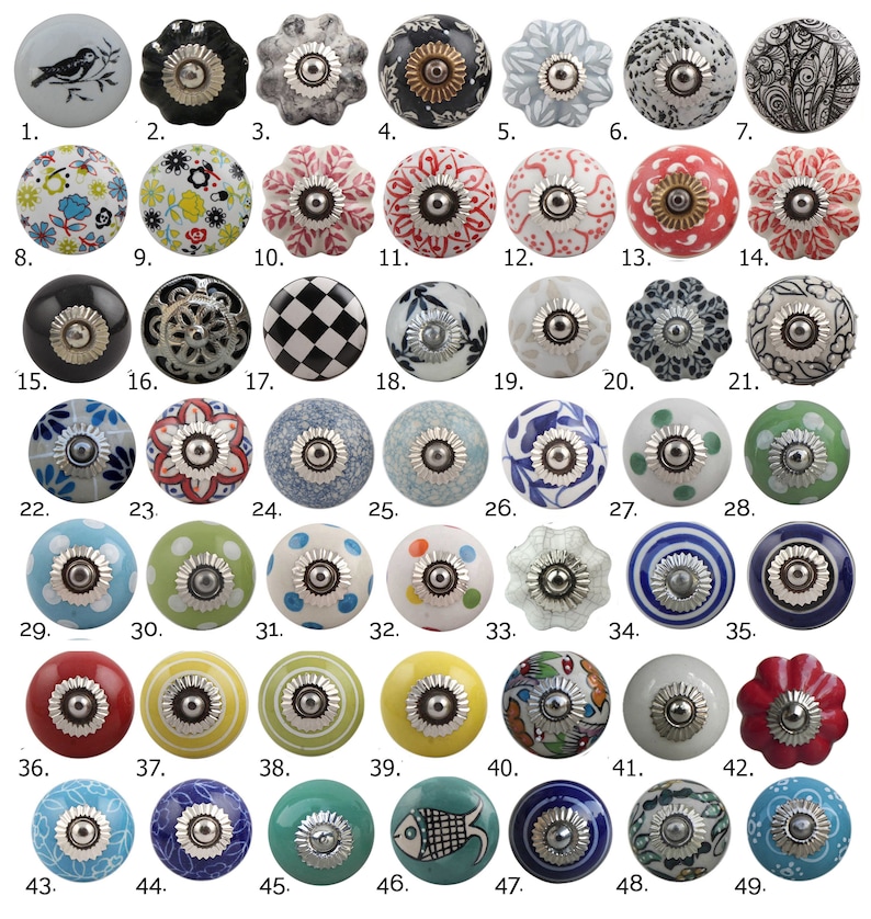 Ceramic Porcelain Door Knobs Various Multi Coloured Designs Etsy