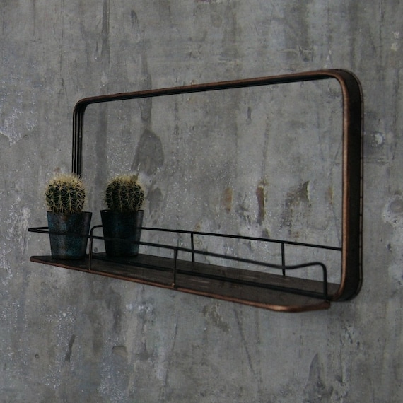 Distressed Copper Finish Mirror With Shelf Industrial Metal Uk Distressed Copper Finish Mirror With, Metal Mirror With Shelf Uk