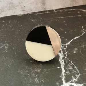 Geometric Black, White & Silver Circular Cabinet Door Knob | Modern Cupboard Door Handle, Drawer Pull