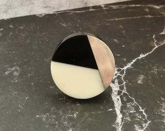 Geometric Black, White & Silver Circular Cabinet Door Knob | Modern Cupboard Door Handle, Drawer Pull