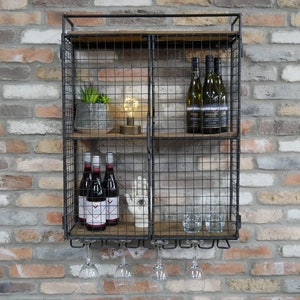 Industrial Steel Wire Mesh Shelving Unit | Locker Room Wall Storage Wine Rack | Rustic Metal Box Shelves