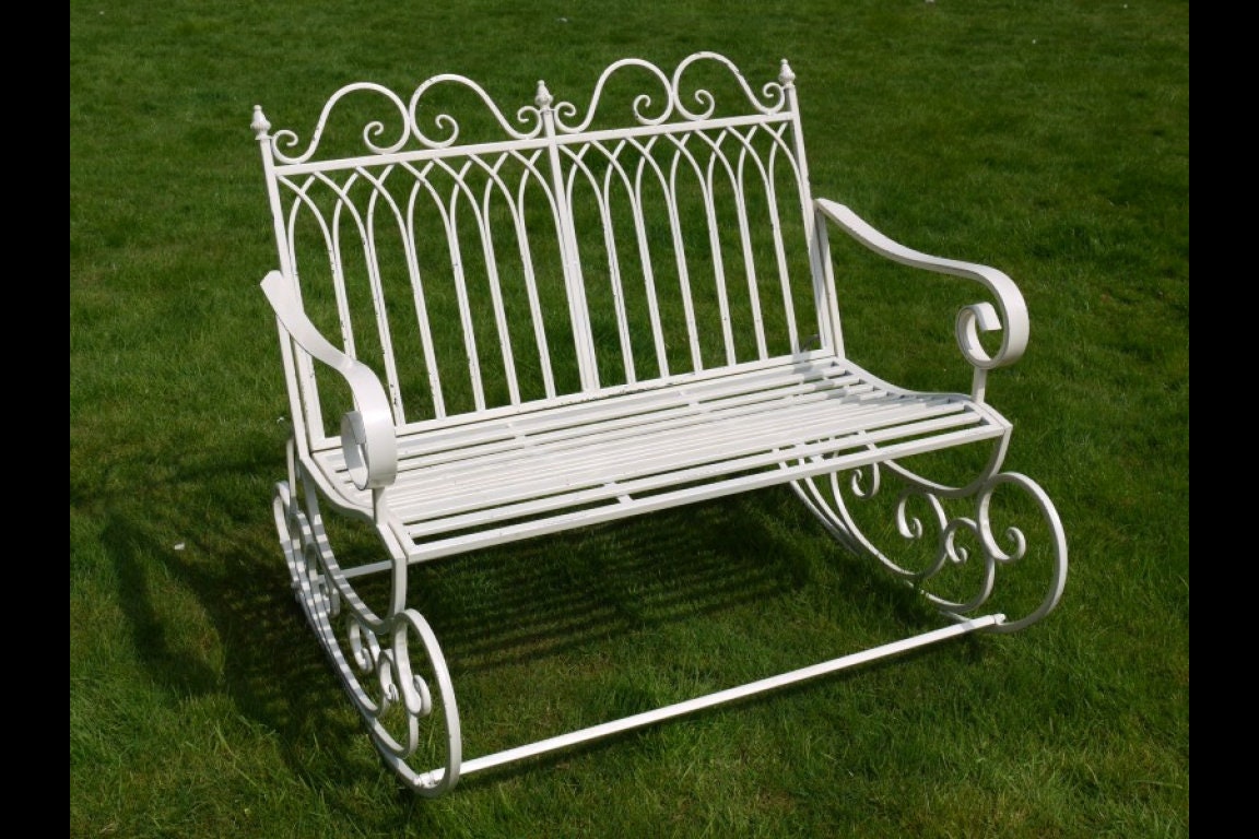 Outdoor Metal Rocking Bench Beautiful Scrollwork Contemporary