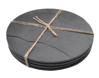 Set of 4 Natural Slate Circular Place Mats - Dinner Table Place Mats