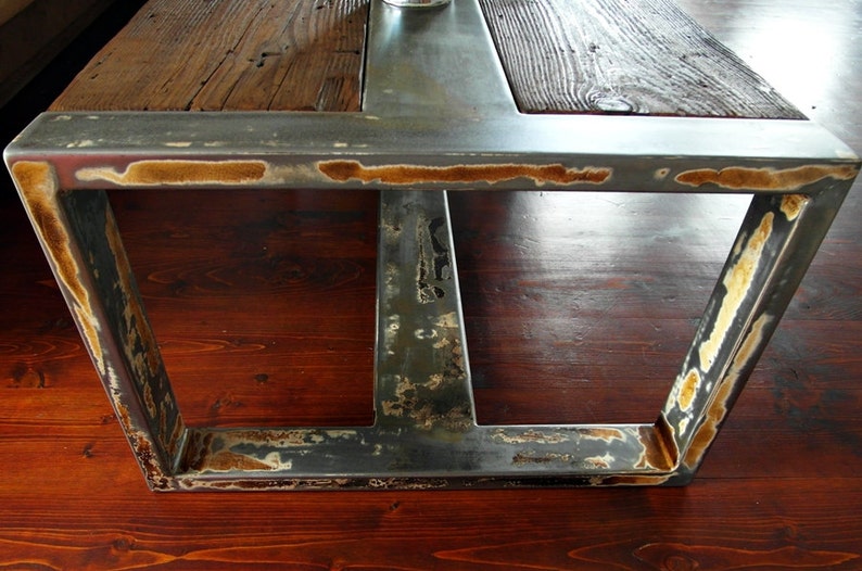 Handmade Reclaimed Wood & Steel Coffee Table Vintage Rustic Industrial Coffee Table image 5