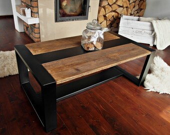 Handmade Rustic Reclaimed Wood & Black Steel Industrial Coffee Table