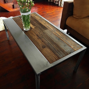 Handmade Rustic Reclaimed Wood & Steel Coffee Table - Vintage Industrial Coffee Table