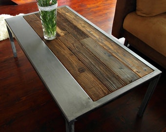 Handmade Rustic Reclaimed Wood & Steel Coffee Table - Vintage Industrial Coffee Table