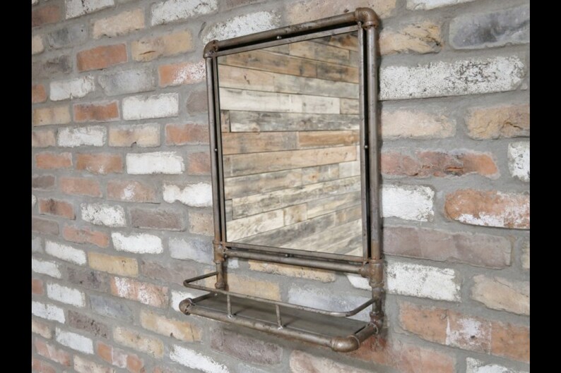 Distressed Steel Pipe Mirror With Shelf Industrial Wall Etsy