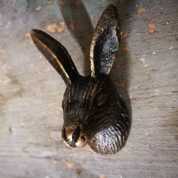 Bouton d'armoire en fer à tête de lapin en bronze antique | Tiroir de poignée de porte de placard en métal fabriqué à la main
