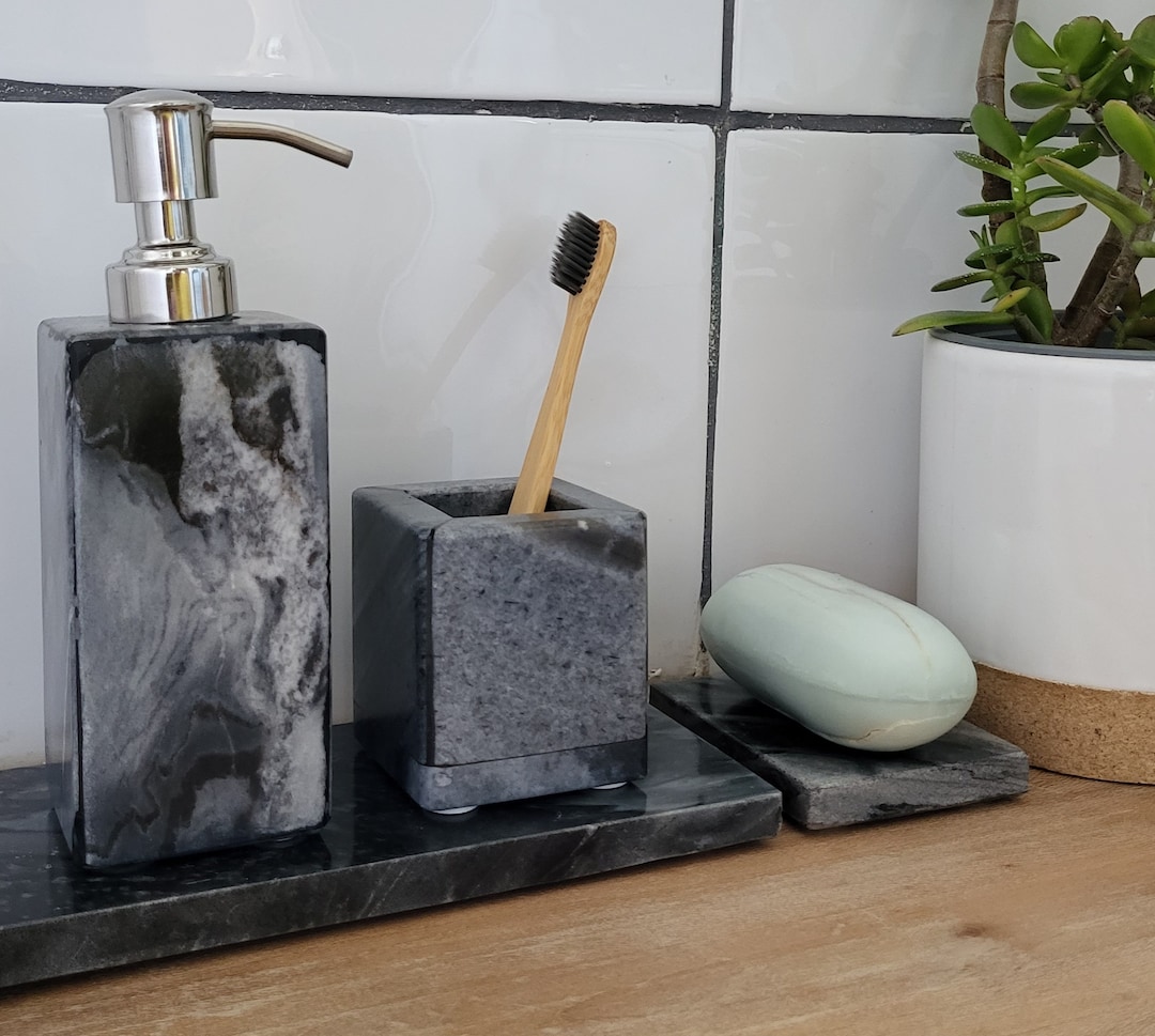 Marbled Grey Stone Bathroom Accessories Slate Grey Soap Dispenser