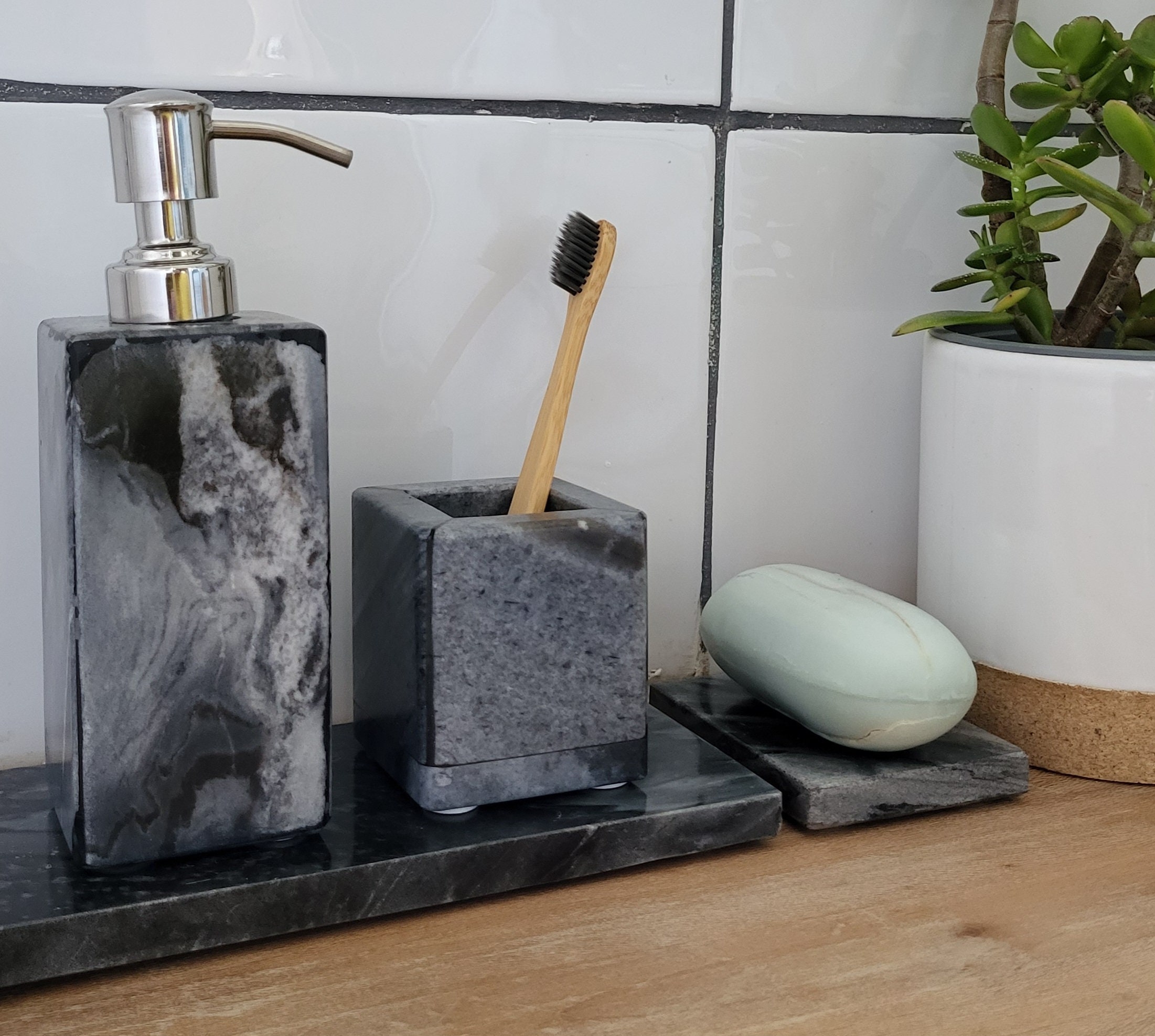 Creative Home Genuine Charcoal Marble Stone Soap Dish