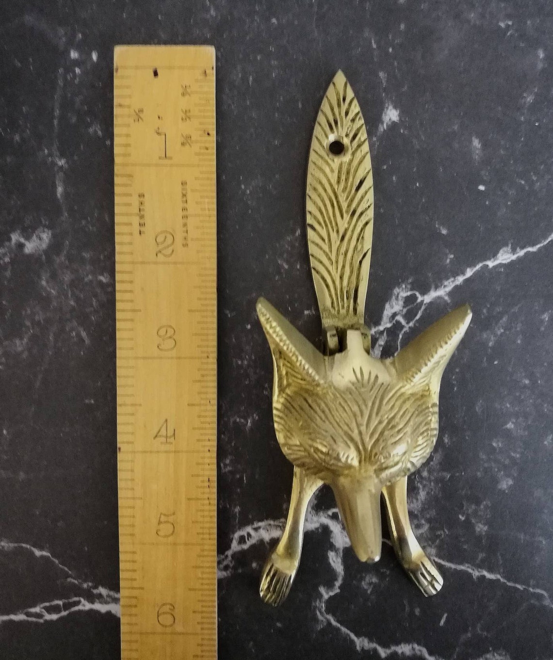 Golden Brass Fox Head Door Knocker Vintage Style Solid Brass Etsy UK