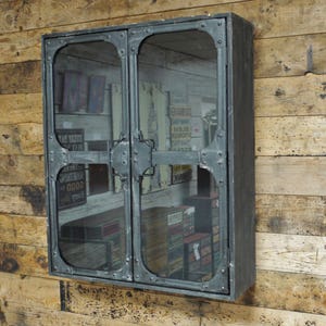 Industrial Display Cabinet | Wood, Metal & Glass Wall Storage Cabinet Shelving Unit