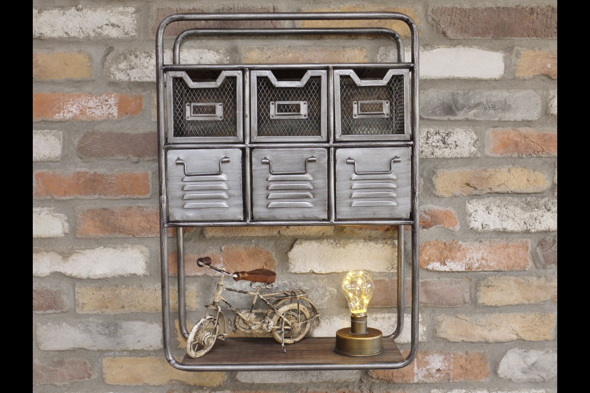 Gabinete de pared de metal industrial / 2 estantes y 6 cajones | Etsy