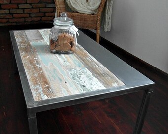 Hand Crafted Reclaimed Wood & Steel Coffee Table - Handmade Industrial Coffee Table