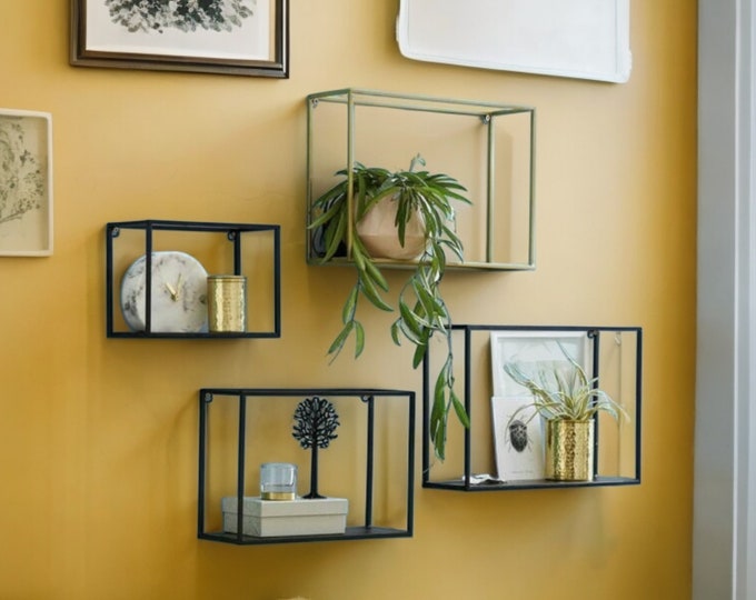 Set of 3 Industrial Metal Box Shelves Square Metal Wall Display