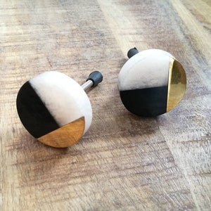 Geometric Black, White & Gold Circular Cabinet Door Knob | Modern Cupboard Door Handle, Drawer Pull