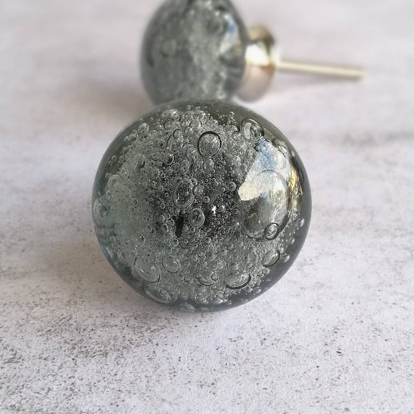 Glass Bubble Cabinet Knob | Hand Blown Grey Glass Cupboard Door Handle | Smokey Grey Drawer Pull