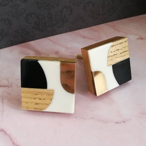 Geometric Black, White, Gold  Square Cabinet Door Knob | Modern Cupboard Door Handle, Drawer Pull