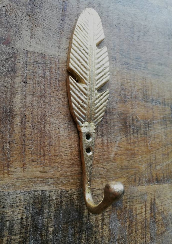 Decorative Golden Feather Coat Hook Solid Iron Wall Hook 