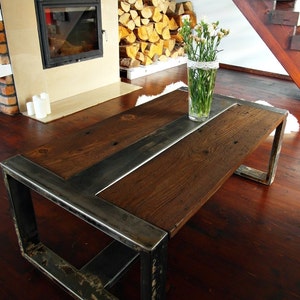 Handmade Reclaimed Wood & Steel Coffee Table Vintage Rustic Industrial Coffee Table image 2