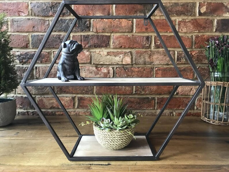 Geometric Industrial Metal & Wood Shelving Unit Hexagonal Etsy