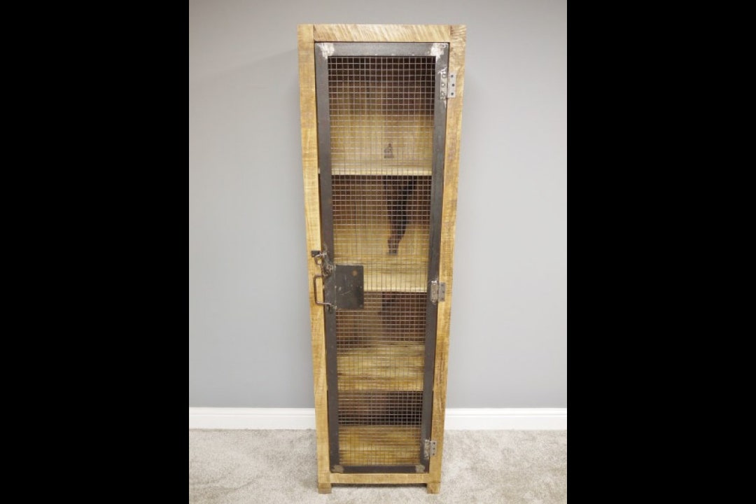 Tall Wood and Metal Industrial 4 Tier Steel Mesh Fronted Locker