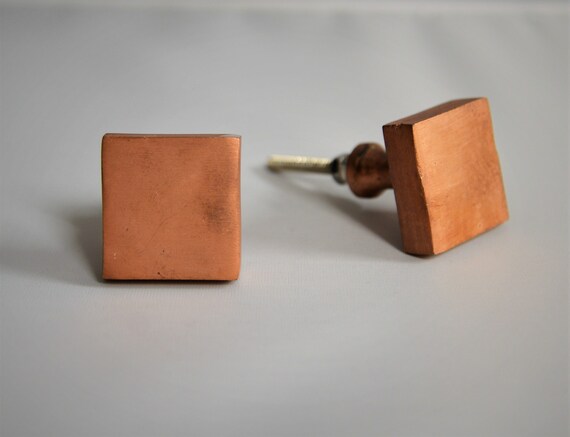 Square Copper Cabinet Knob Rose Gold Metal Cupboard Door Etsy