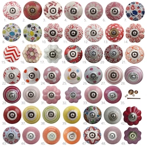 Ceramic Cabinet Door Knobs | Pink, Red, Orange & Yellow Designs | Kitchen Cupboard Drawer Pulls