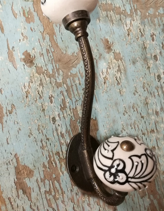 Shabby Chic Ceramic Knob Twisted Iron Coat Hook