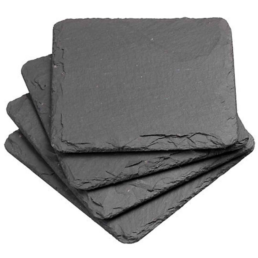 Set of 4 Natural Slate Square Coasters Coffee Table Mug Place Etsy