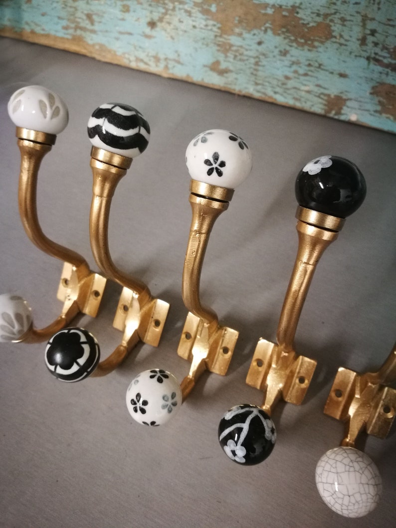Gold Painted Iron & Ceramic Knob Coat Hooks Iron Metal Hooks Etsy