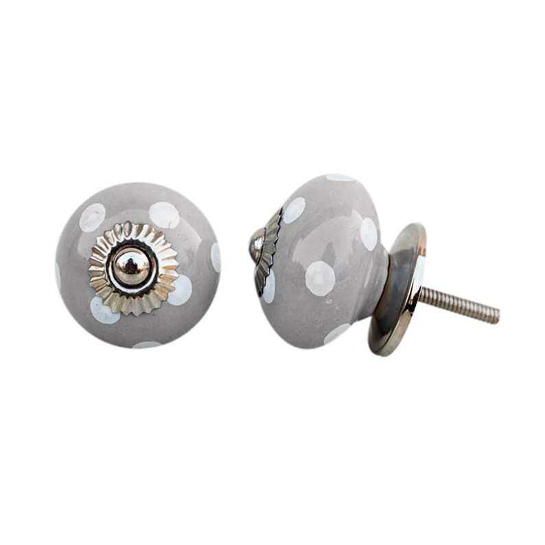 Round Light Grey Coloured Knob With White Spots / Etsy UK