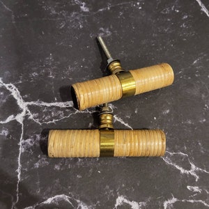 Natural Woven Cane & Brass Cabinet Pull Handle | Rattan Drawer Handle