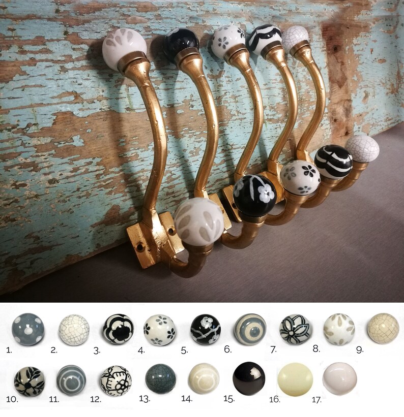 Gold Painted Iron & Ceramic Knob Coat Hooks Iron Metal Hooks Etsy