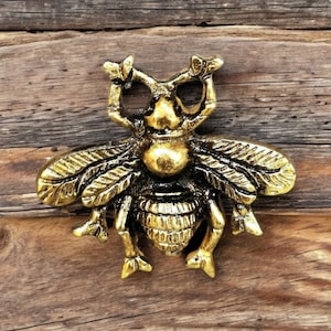 Bouton d'armoire abeille en laiton antique | Poignée de tiroir en métal sur le thème des animaux, bronze vieilli