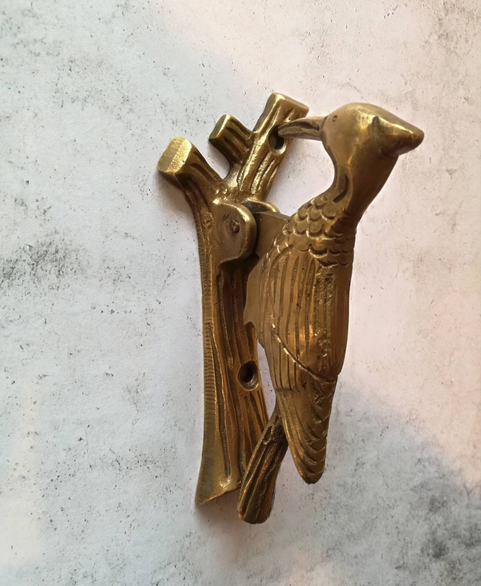 Golden Brass Woodpecker Door Knocker Vintage Style Antique Etsy
